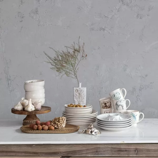 imageCreative CoOp 825 Inches Round Stoneware Dinnerware Set with Sea Animal Designs Cream Set of 6 Plates