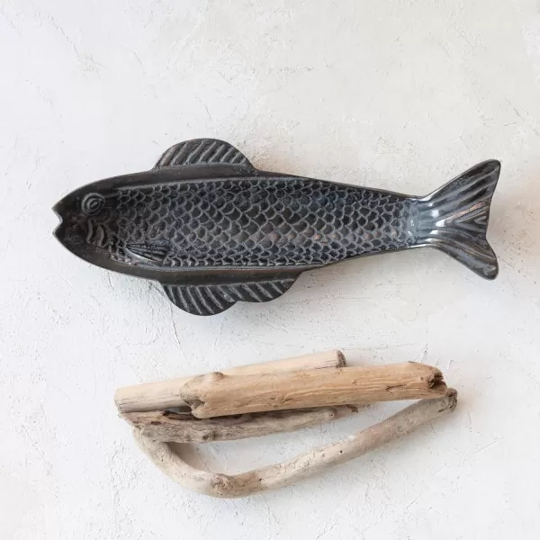 imageCreative CoOp Aluminum Fish Shape Antique Grey Dish Gray