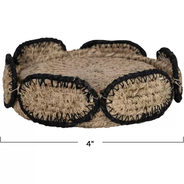 imageCreative CoOp Boho 2Tone Woven Seagrass Basket Holder Natural and Black Set of 4 Coaster