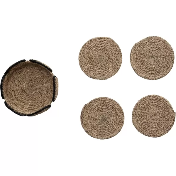 imageCreative CoOp Boho 2Tone Woven Seagrass Basket Holder Natural and Black Set of 4 Coaster