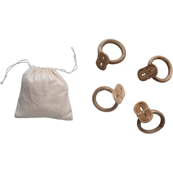 imageCreative CoOp Boho Woven Bamboo Linen Drawstring Bag Set of 4 Napkin Ring Natural