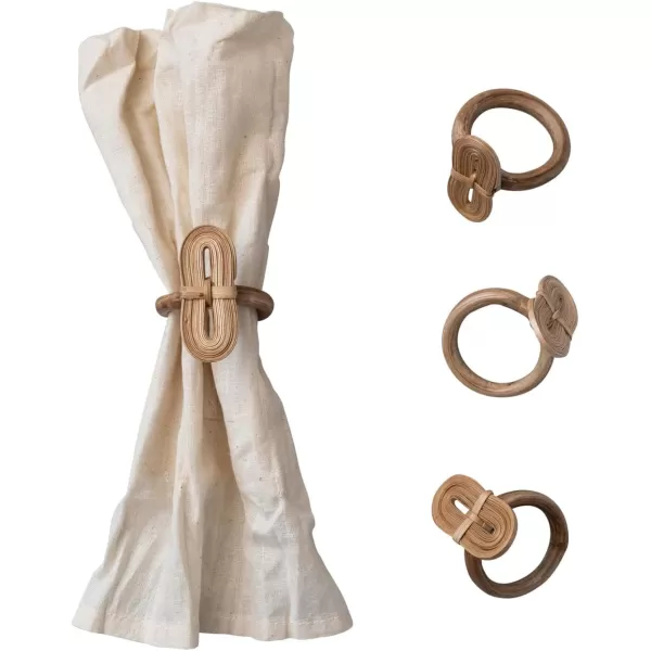 imageCreative CoOp Boho Woven Bamboo Linen Drawstring Bag Set of 4 Napkin Ring Natural