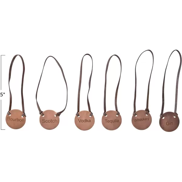 imageCreative CoOp Buffalo Leather and Cast Iron Engraved Metal Bottle Tags Set of 6 Kitchen Utility Copper