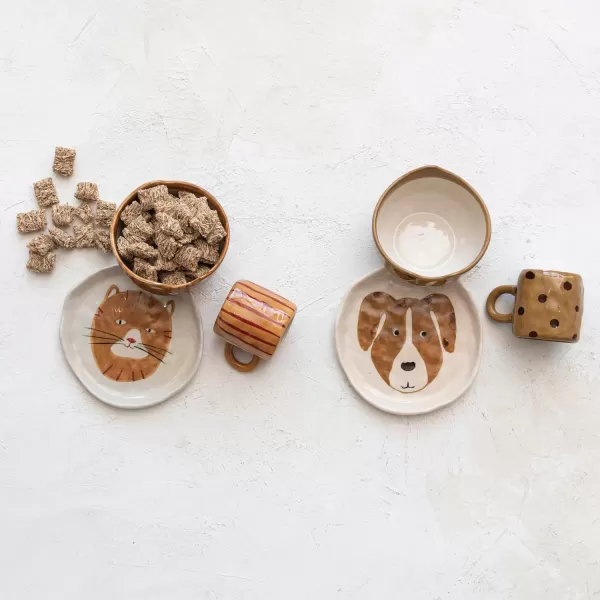 imageCreative CoOp Childs Stoneware Dinnerware with Painted Cats Boxed Set of 3 Pieces Plate Set Multi