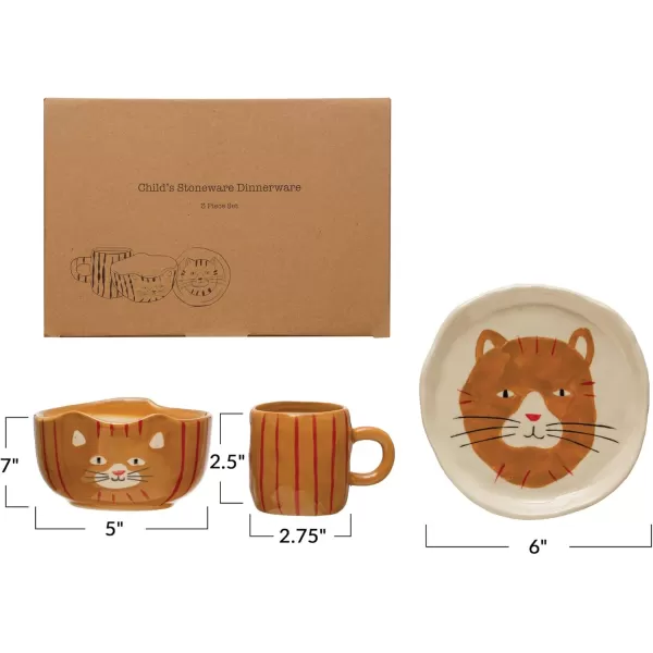 imageCreative CoOp Childs Stoneware Dinnerware with Painted Cats Boxed Set of 3 Pieces Plate Set Multi