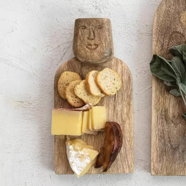 imageCreative CoOp Compact HandCarved Mango Wood Slicer Face Handle Design and Combed Finish Natural Cheese and Cutting Board