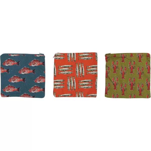imageCreative CoOp Cotton Zip Pouch with Sea Life Illustrations Set of 3 Styles Multicolor Food Storage Multi