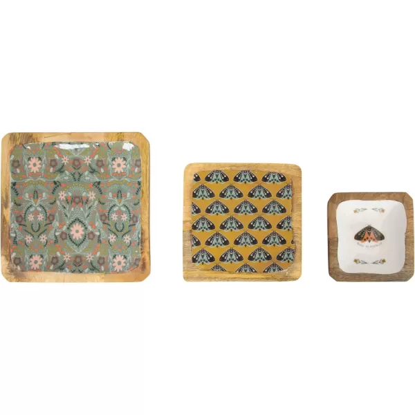 imageCreative CoOp Enameled Wood Moths and Florals Set of 3 Sizes Multicolor Tray Multi