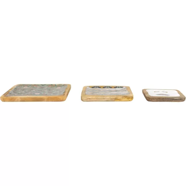 imageCreative CoOp Enameled Wood Moths and Florals Set of 3 Sizes Multicolor Tray Multi