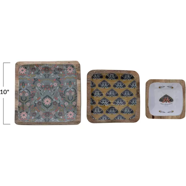 imageCreative CoOp Enameled Wood Moths and Florals Set of 3 Sizes Multicolor Tray Multi