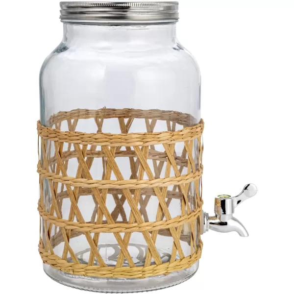 imageCreative CoOp Glass Jar Beverage Dispenser with Woven Seagrass Sleeve Natural Glassware