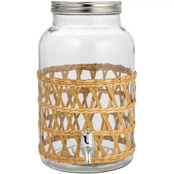 imageCreative CoOp Glass Jar Beverage Dispenser with Woven Seagrass Sleeve Natural Glassware