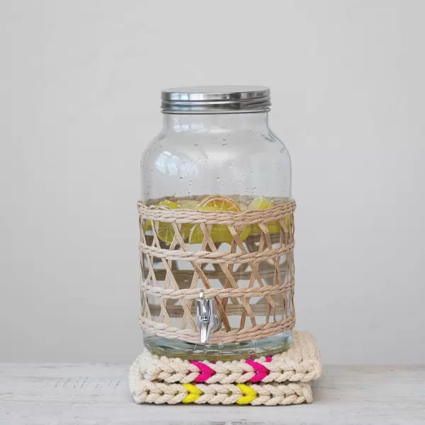 imageCreative CoOp Glass Jar Beverage Dispenser with Woven Seagrass Sleeve Natural Glassware