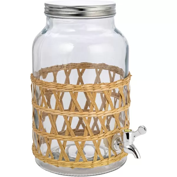 imageCreative CoOp Glass Jar Beverage Dispenser with Woven Seagrass Sleeve Natural Glassware