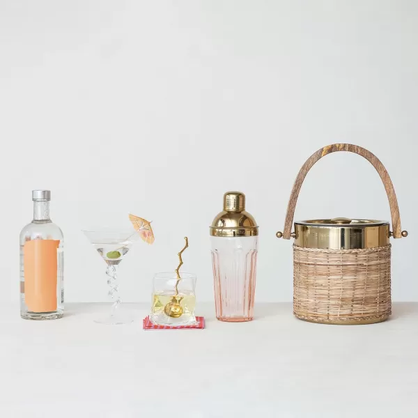 imageCreative CoOp Gold 3Quart BohoChic Rattan and Steel Ice Bucket Medium
