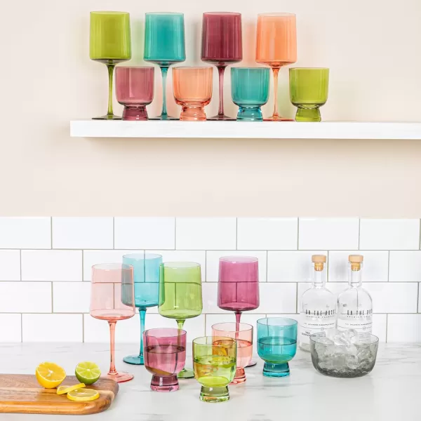 imageCreative CoOp Hand Blown Footed Drinking Glasses 6 Ounces 4 Assorted Colors Glassware MultiGreen  Rose  Teal  Pink