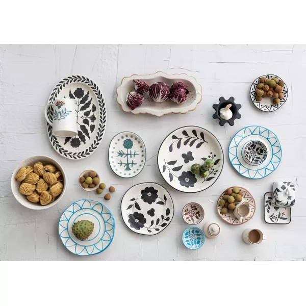 imageCreative CoOp Hand Painted Stoneware Floral Design Black and White Platter