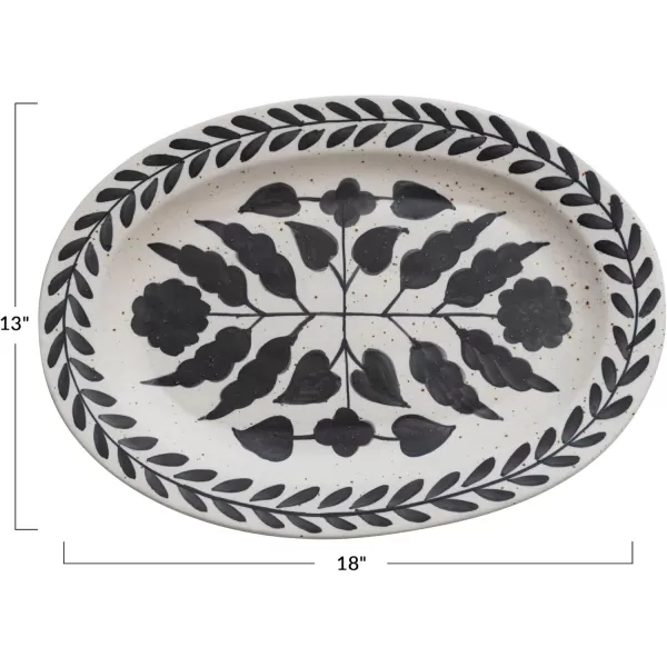 imageCreative CoOp Hand Painted Stoneware Floral Design Black and White Platter