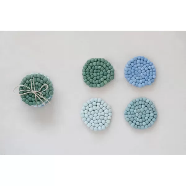 imageCreative CoOp Handmade Wool Felt Ball Set of 4 Coasters 4quot L x 4quot W x 2quot H Blue TonesBlue Tones