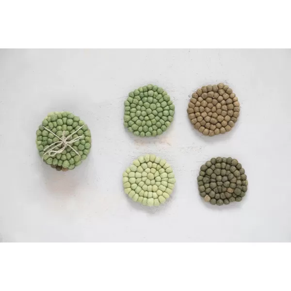 imageCreative CoOp Handmade Wool Felt Ball Set of 4 Coasters 4quot L x 4quot W x 2quot H Blue TonesGreen Tones