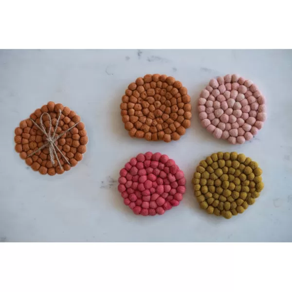 imageCreative CoOp Handmade Wool Felt Ball Set of 4 Coasters 4quot L x 4quot W x 2quot H Blue TonesPink Tones