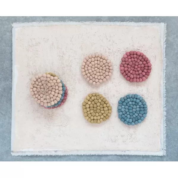 imageCreative CoOp Handmade Wool Felt Ball Set of 4 Coasters 4quot L x 4quot W x 2quot H Blue TonesWarm Tones