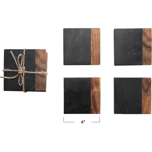 imageCreative CoOp Marble and Acacia Wood 2Tone Black and Natural Set of 4 Coaster