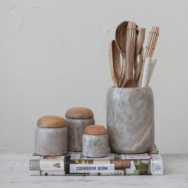 imageCreative CoOp Modern Marble Bottle Holder White Crock Natural
