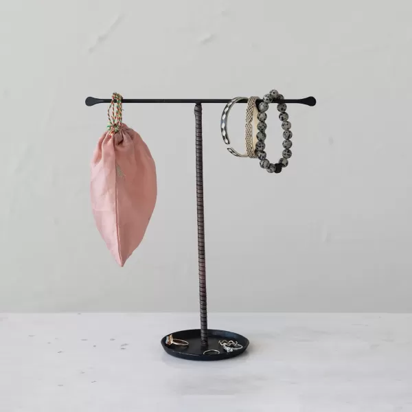 imageCreative CoOp Modern Metal and Leather Black Jewelry Stand