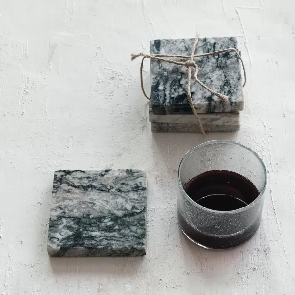 imageCreative CoOp Monochrome Mlange Marble Coaster Set Black Set of 4