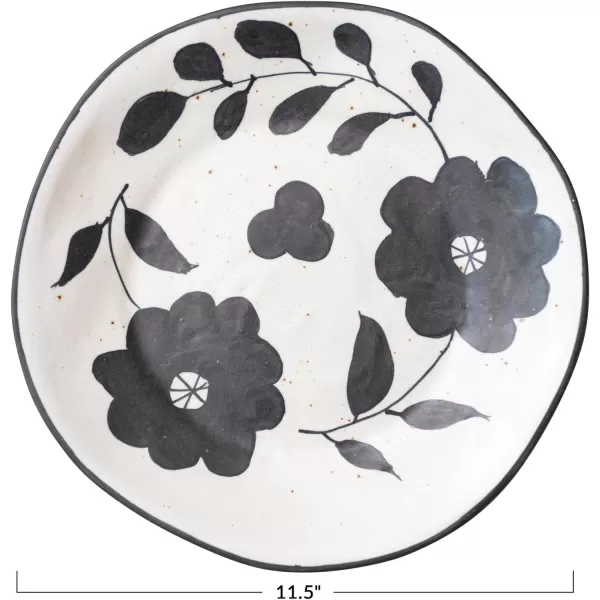 imageCreative CoOp Organically Shaped Edge Stoneware Floral Design Black and White Plate