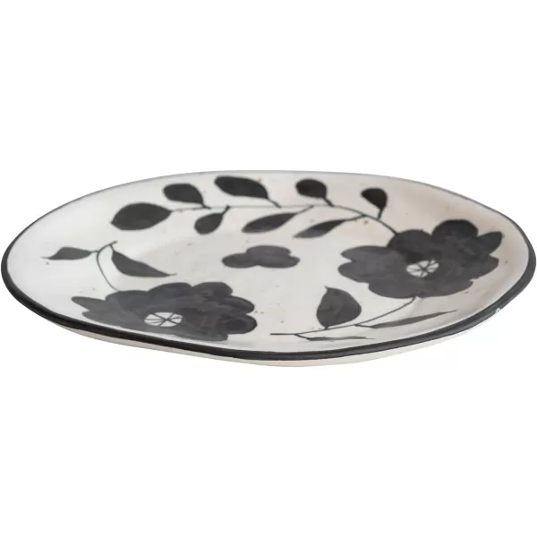 imageCreative CoOp Organically Shaped Edge Stoneware Floral Design Black and White Plate