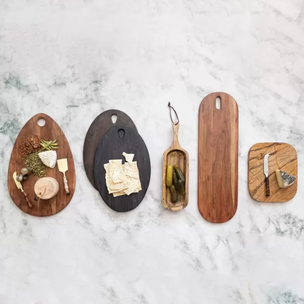 imageCreative CoOp Oval Wood Charcuterie Handle Gray CheeseCutting Board
