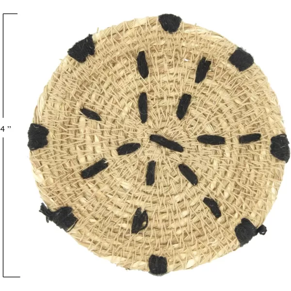 imageCreative CoOp Round Handwoven Natural Seagrass Stitching Set of 4 Burlap Bag Coasters Black 4 Count