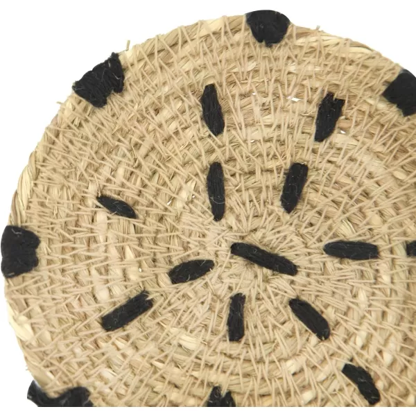 imageCreative CoOp Round Handwoven Natural Seagrass Stitching Set of 4 Burlap Bag Coasters Black 4 Count