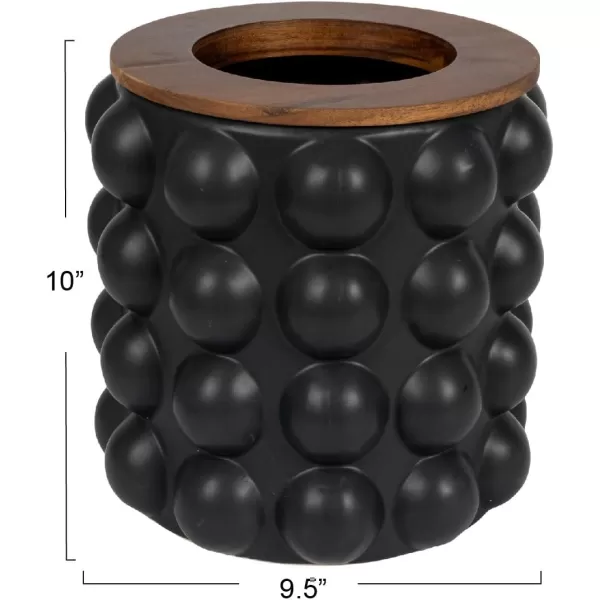 imageCreative CoOp Round Stoneware Waste Raised Dots and Removable Acacia Wood Rim Matte Black and Natural Set of 2 Bin
