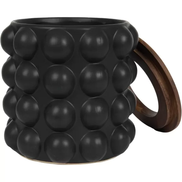 imageCreative CoOp Round Stoneware Waste Raised Dots and Removable Acacia Wood Rim Matte Black and Natural Set of 2 Bin