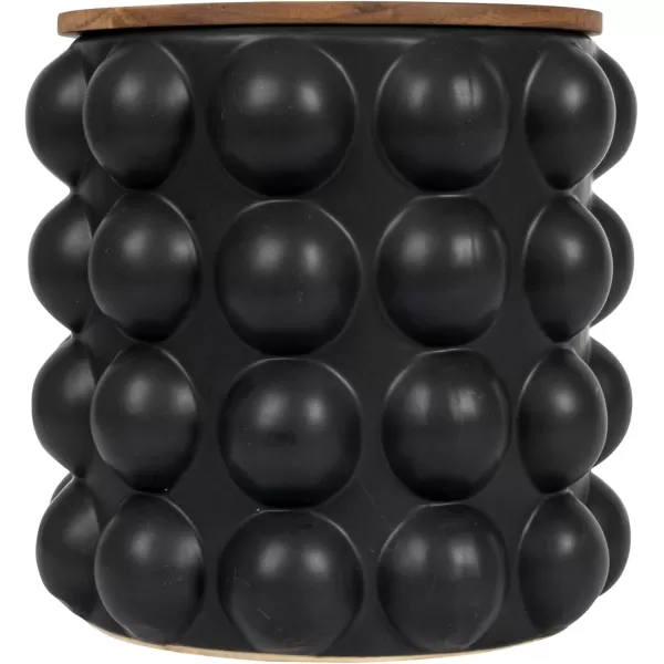 imageCreative CoOp Round Stoneware Waste Raised Dots and Removable Acacia Wood Rim Matte Black and Natural Set of 2 Bin