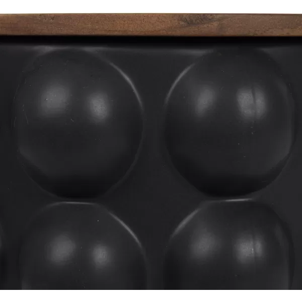 imageCreative CoOp Round Stoneware Waste Raised Dots and Removable Acacia Wood Rim Matte Black and Natural Set of 2 Bin