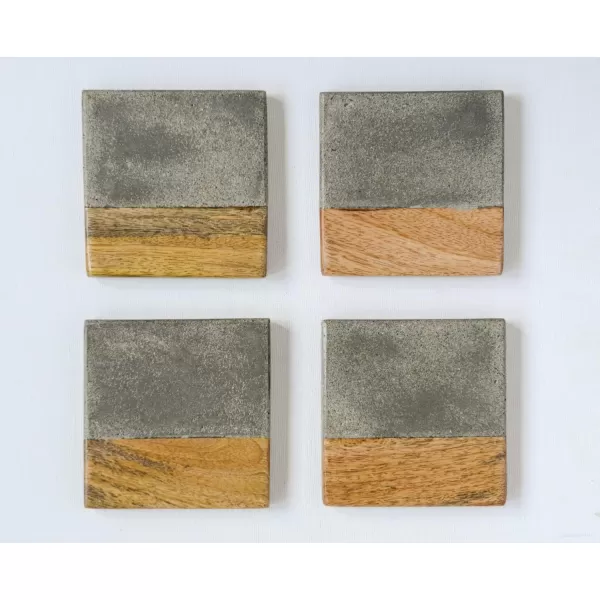 imageCreative CoOp Set of 4 Cement ampamp Wood Coasters