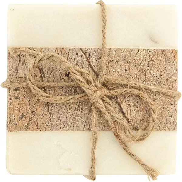 imageCreative CoOp Square Marble Coasters with Jute String Set of 4 Pieces Glasses and Bar Tools Brown 4 Count