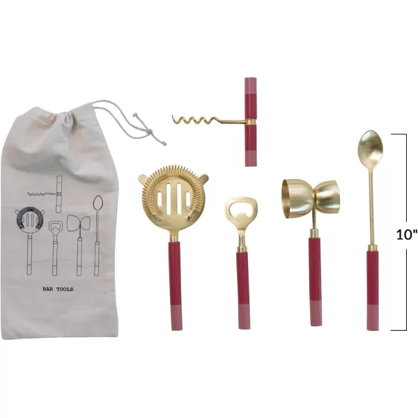 imageCreative CoOp Stainless Steel 2Tone Resin Handles in Drawstring Bag Gold Finish Bar Tools Pink