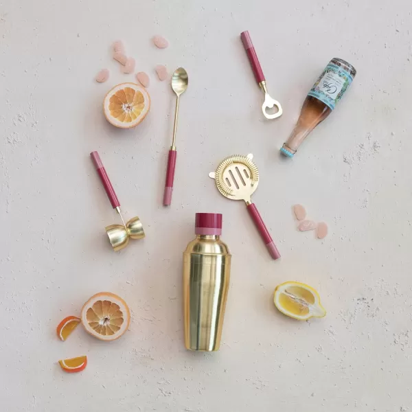 imageCreative CoOp Stainless Steel 2Tone Resin Handles in Drawstring Bag Gold Finish Bar Tools Pink