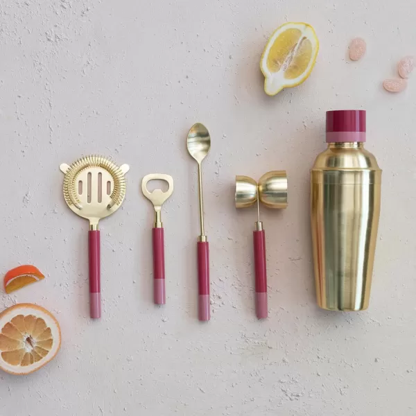 imageCreative CoOp Stainless Steel 2Tone Resin Handles in Drawstring Bag Gold Finish Bar Tools Pink
