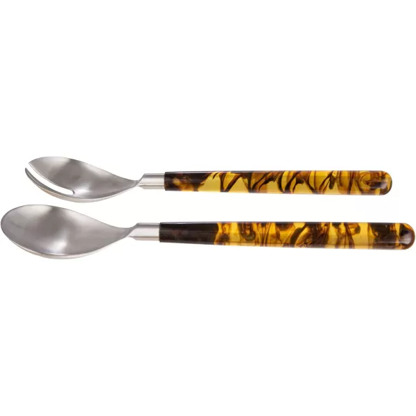 imageCreative CoOp Stainless Steel Marbled Resin Handles Set of 2 Styles Salad Servers Brown
