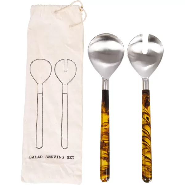 imageCreative CoOp Stainless Steel Marbled Resin Handles Set of 2 Styles Salad Servers Brown