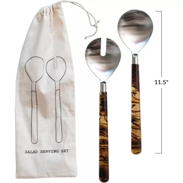 imageCreative CoOp Stainless Steel Marbled Resin Handles Set of 2 Styles Salad Servers Brown