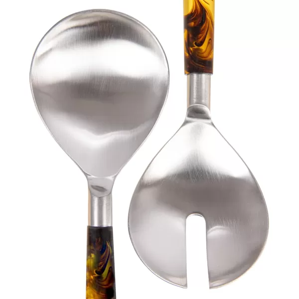 imageCreative CoOp Stainless Steel Marbled Resin Handles Set of 2 Styles Salad Servers Brown