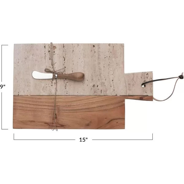 imageCreative CoOp Stone and Acacia Wood Charcuterie Leather Tie and Canap Knife Natural CheeseCutting Board
