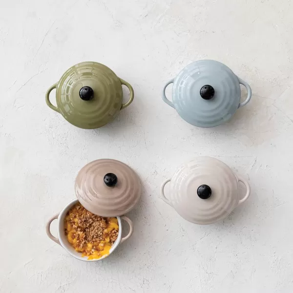 imageCreative CoOp Stoneware Mini Bake Pans with Lids Set of 4 Colors Baker Multi